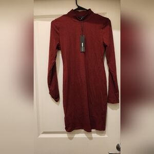 Fashion Nova Ribbed Mini Dress in Brown/Wine